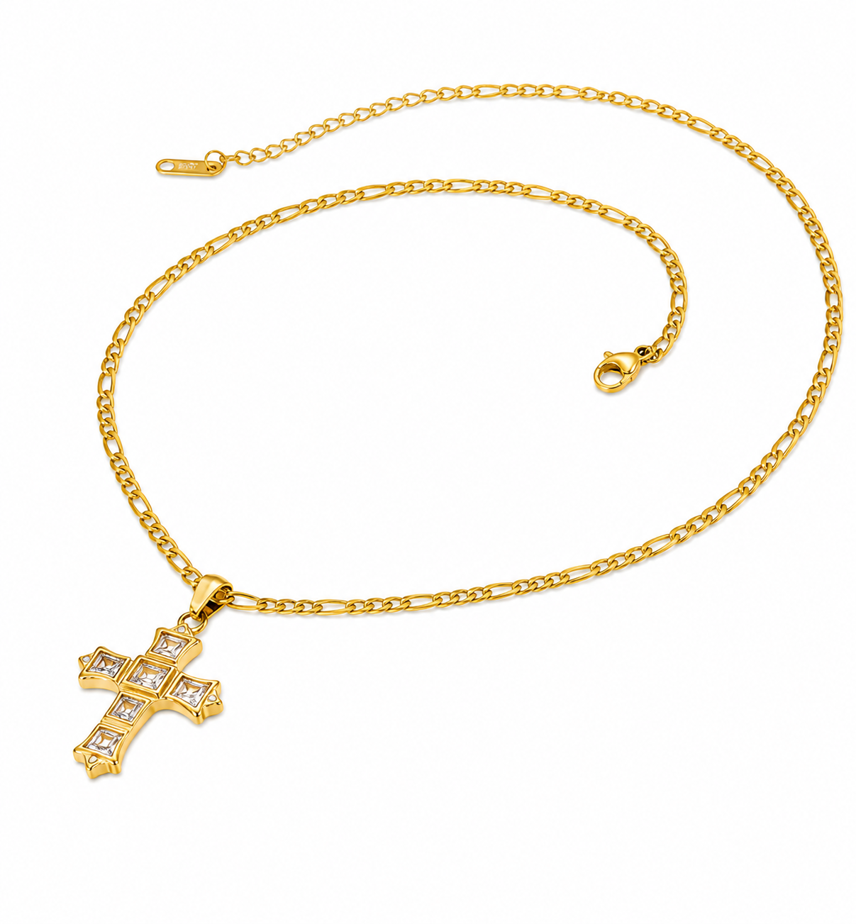 Collar de cruz con cristales transparentes