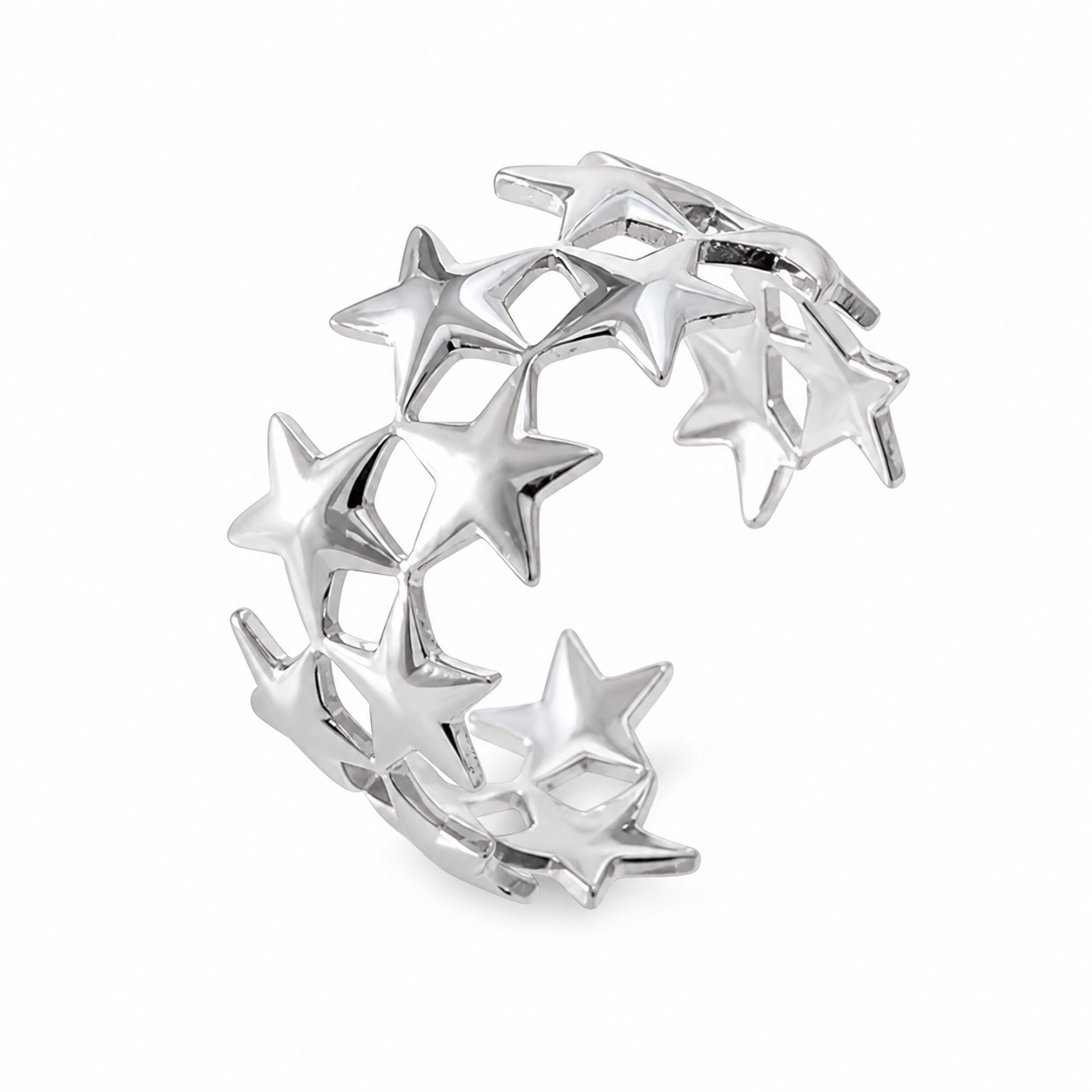 Anillo red de estrellas plateadas