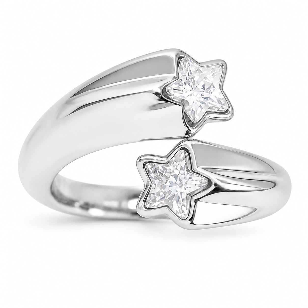 Anillo estrellas dobles plateado
