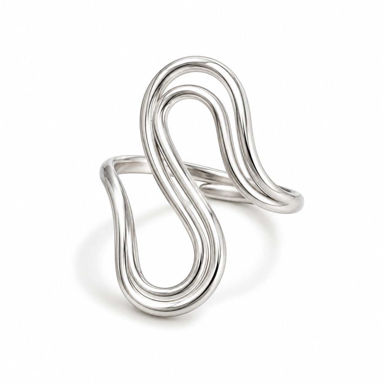 Anillo doble geométrico ajustable plateado