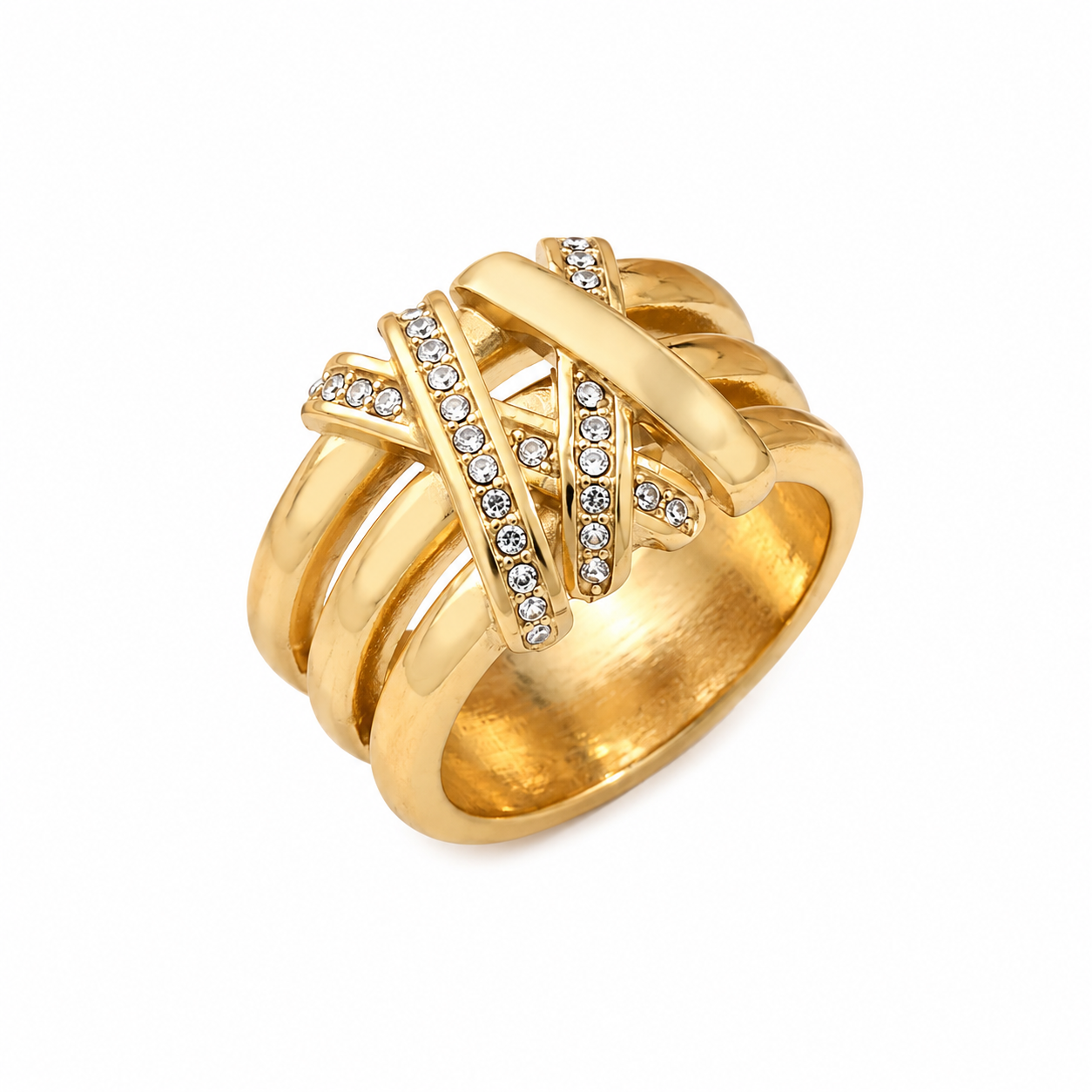 Anillo Chunky con líneas cruzadas y cristales