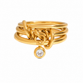 Trío de anillos con brillo colgante y argollitas doradas