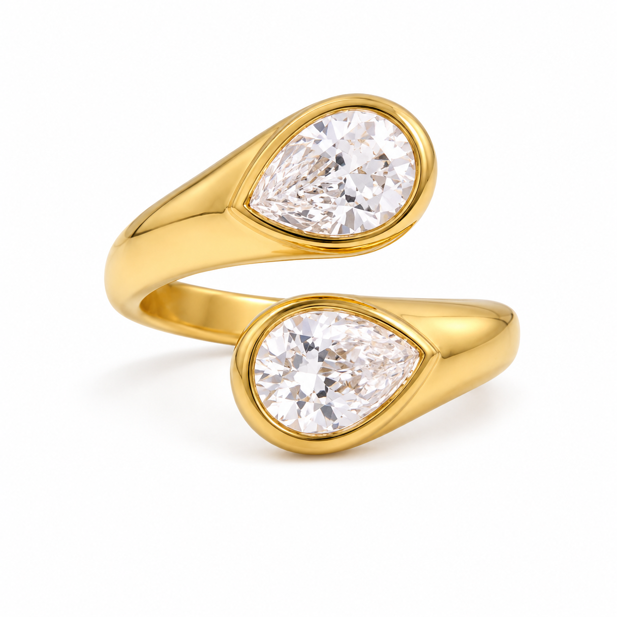 Anillo gotas dobles de cristales dorado ajustable