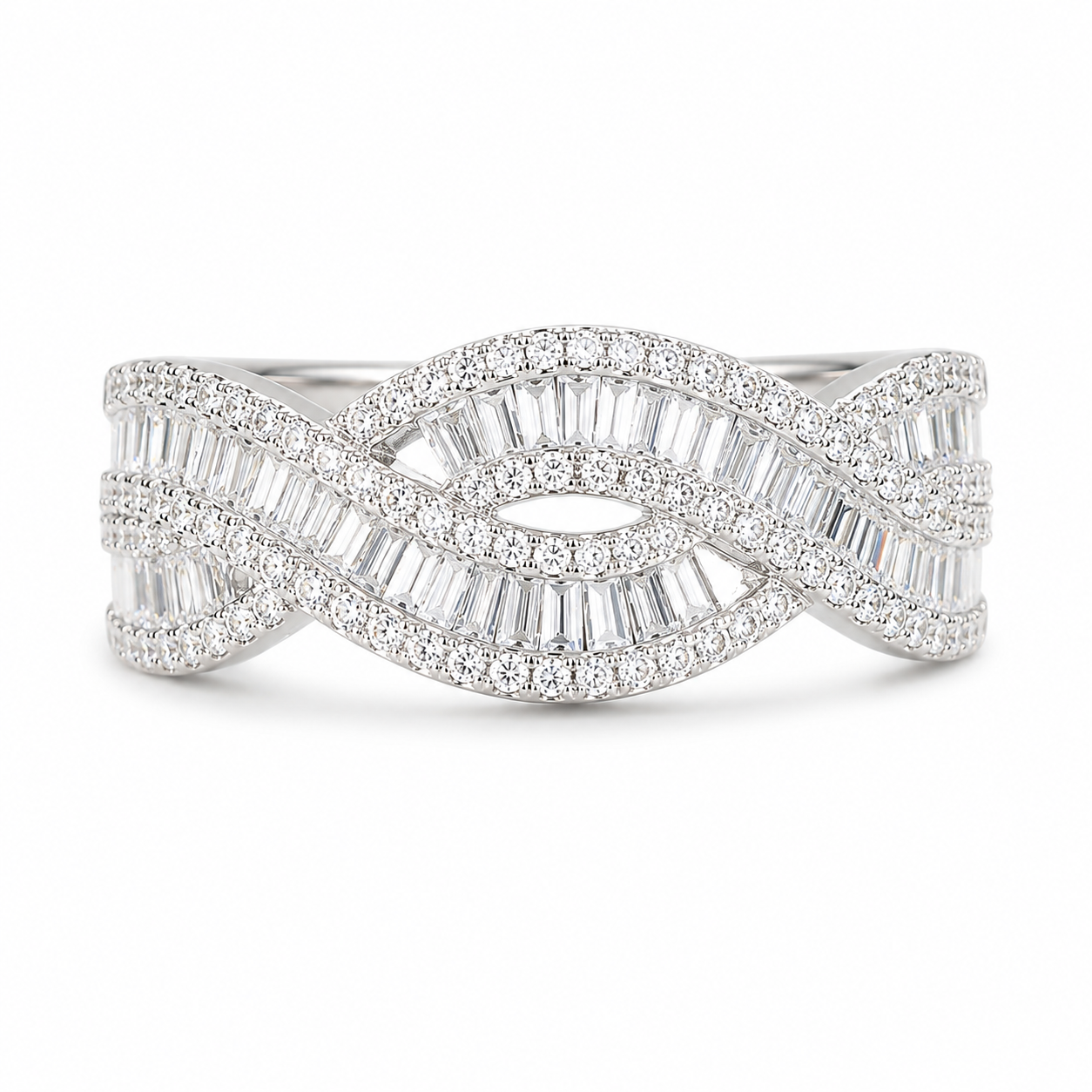 Anillo enlazado plateado full cristales