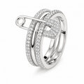 Anillo capas con seguro y cristalinos plateado