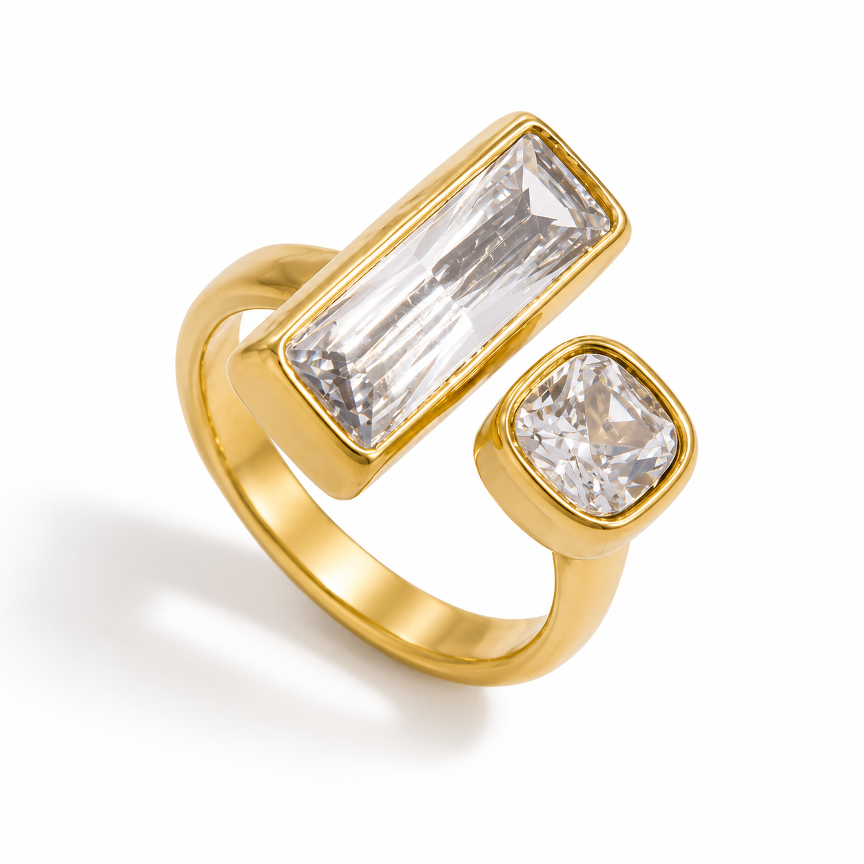 Anillo cristal redondo y cuadrado ajustable