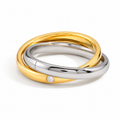 Anillo doble enlazado bicolor con incrustaciones