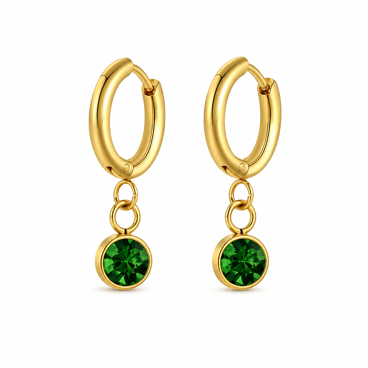 Hoops con cristalito colgante verde