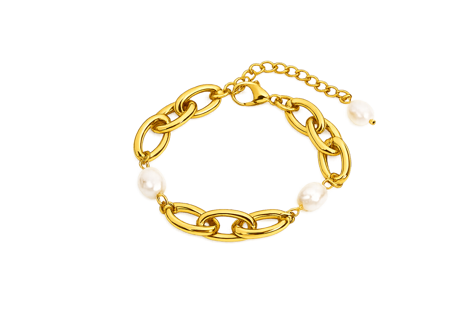 Brazalete de perlas naturales con eslabones grueso