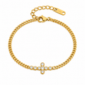 Pulsera cadena con cruz e incrustaciones