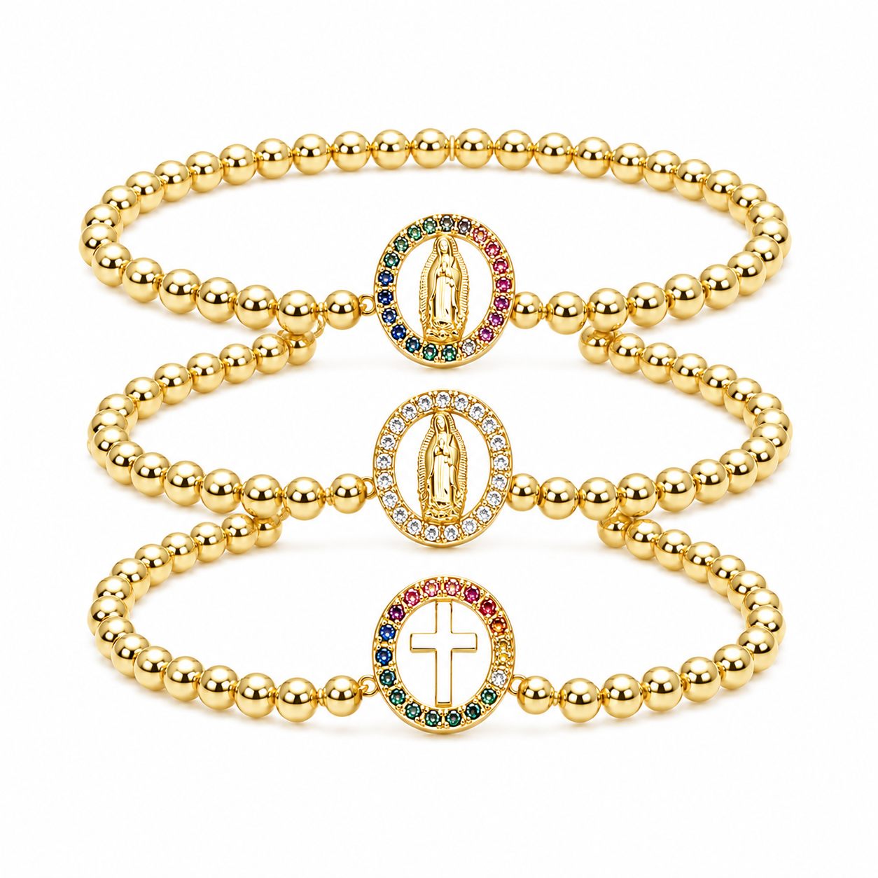 Pulsera de cuentas doradas con dije