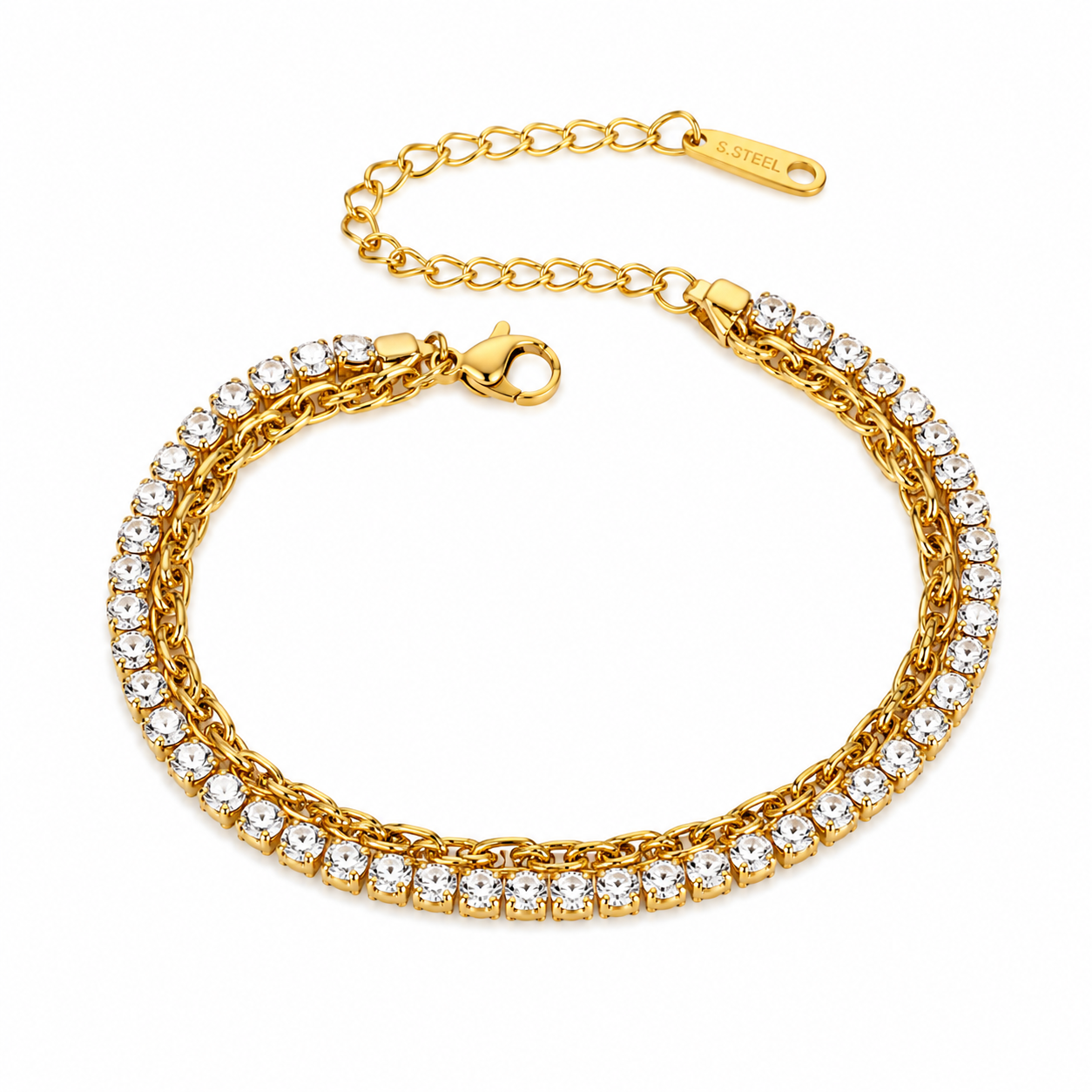 Brazalete doble cadenita y cristalitos